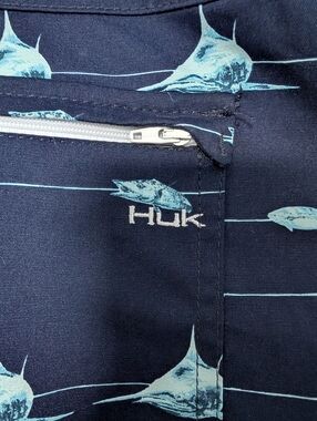 Huk Navy Shorts with Light Blue Marlin Print